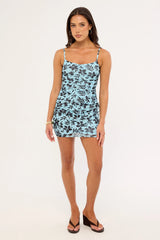 Luck & Trouble Eloisa Mesh Mini Dress Blue Print