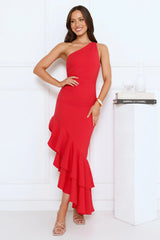 Glow Flicker One Shoulder Maxi Dress Red