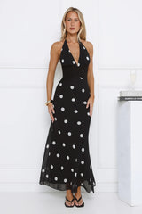 Polka Dot Parade Halter Maxi Dress Black