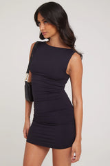 L&t Boat Neck Jersey Mini Dress Black