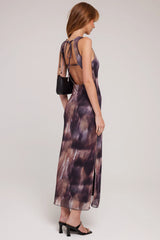 Luck & Trouble Cascade High Neck Recycled Mesh Midi Dress Brown Print