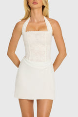 Sequin Lace Corset Mini Dress in Pearl