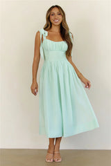 Sweetest Escape Ruched Tie Shoulder Midi Dress Mint