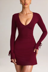 Modal Long-Sleeve Mini Dress in Wine