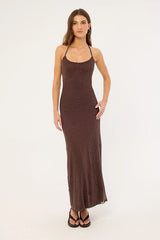 Luck & Trouble Shimmer Halter Glitter Maxi Dress Brown