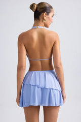 Ruffled Cut-Out Halterneck Mini Dress in Periwinkle Blue
