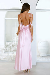 Drifted In Sunlight Satin Maxi Dress Pink