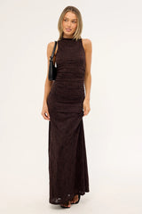 Perfect Stranger Sacha High Neck Maxi Dress Brown