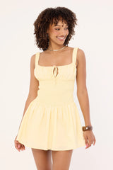 Luck & Trouble Ollie Shirred Mini Dress Butter