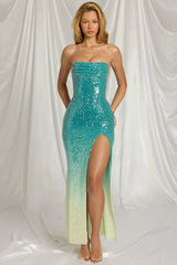 Bandeau Maxi Dress in Blue Ombre