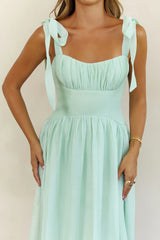 Sweetest Escape Ruched Tie Shoulder Midi Dress Mint