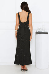 Luxe Siren Crochet Sequin Maxi Dress Black