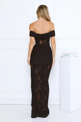Subtle Allure Off Shoulder Sheer Lace Maxi Dress Black