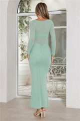 Glitter Night Long Sleeve Maxi Dress Sage