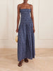 Shirred printed cotton midi dress