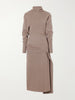 Embellished wool-blend turtleneck midi dress