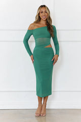 More To Want Long Sleeve Mesh Midi Dress Green