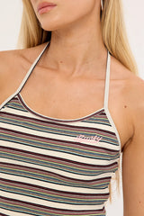 Rusty Blazed Stripe Halter Top Cream Multi Stripe