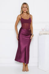 My Rules Satin Mesh Maxi Dress Plum