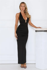 Starlit Elegance Halter Maxi Dress Black