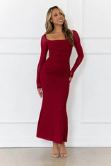 Trendsetter Edit Mesh Long Sleeve Maxi Dress Wine