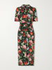 Floral-print ruched jersey midi dress