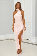 Velvet Petals Halter Maxi Dress Pink