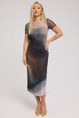 Luck & Trouble Jazel Recycled Mesh Midi Dress Ombre Print