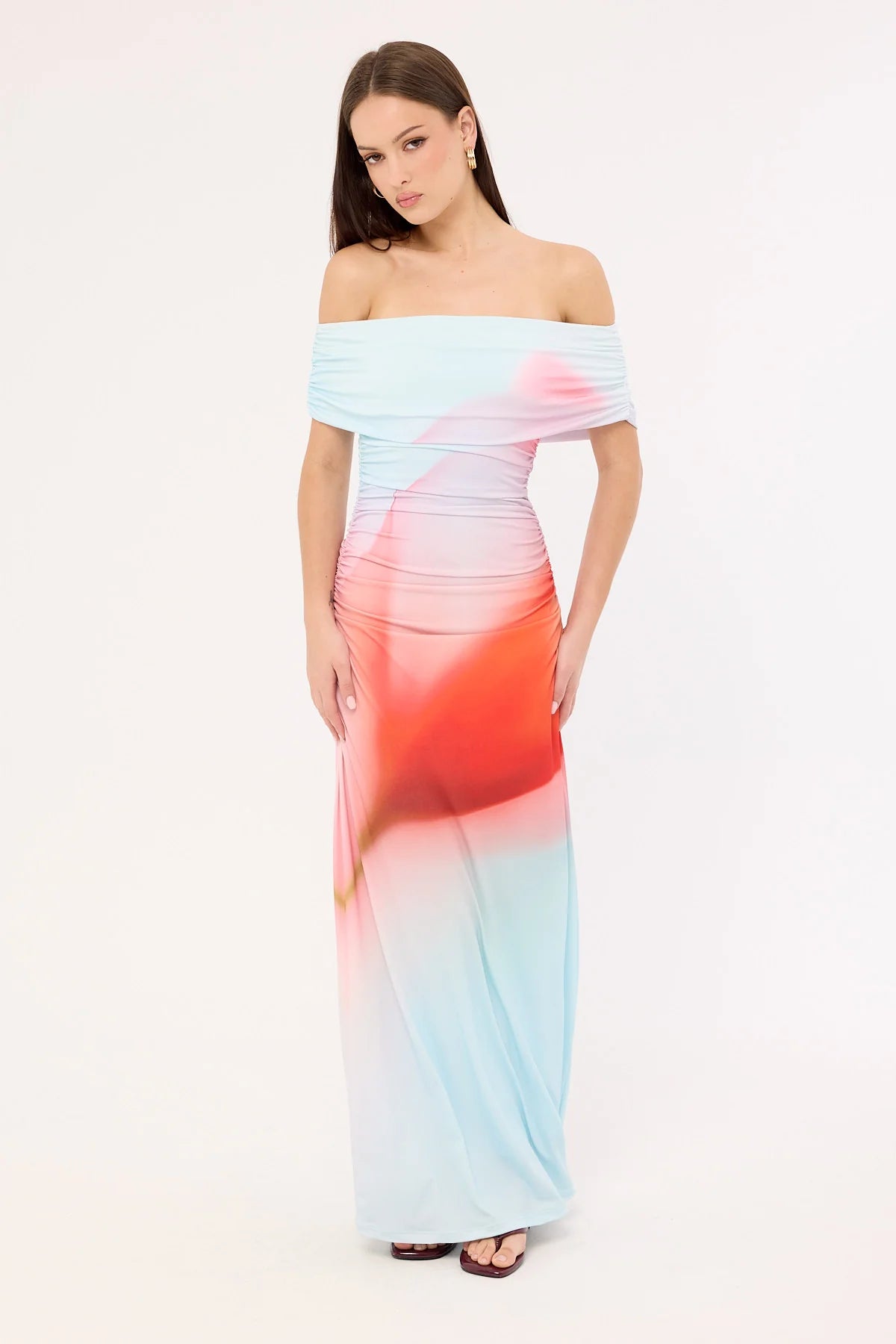 Perfect Stranger Yasmin Off Shoulder Maxi Dress Red Print