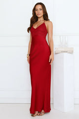 Romanced By You Satin Maxi Dress Wine