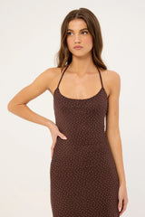 Luck & Trouble Shimmer Halter Glitter Maxi Dress Brown
