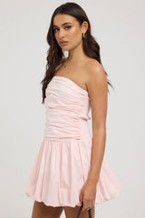 Luck & Trouble Bubble Hem Strapless Mini Dress Light Pink