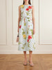 Belted floral-print faille midi dress