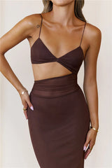 Poised Perfection Mesh Maxi Dress Brown
