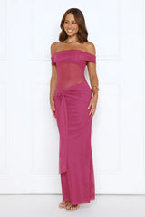 Nightfall Glitter Off Shoulder Maxi Dress Plum