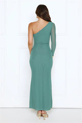 Dressed In Love One Shoulder Mesh Maxi Dress Green