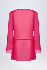 Cowl-Neck Mini Dress in Fuchsia Pink