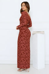 Aurora Lullaby Off Shoulder Maxi Dress Rust