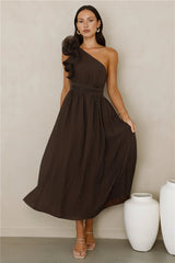 Find Out One Shoulder Maxi Dress Brown