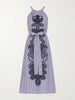 Belted striped embroidered cotton-poplin halterneck midi dress