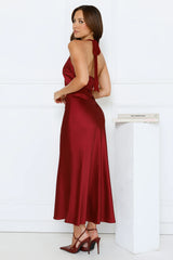 Nocturnal Bloom Satin Halter Maxi Dress Plum