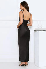 Crystal Glow Satin Maxi Dress Black