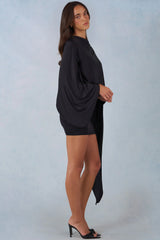 Draped Cape Mini Dress in Black