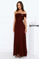 Dewdrop Daze One Shoulder Maxi Dress Burgundy