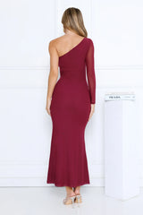 Dressed In Love One Shoulder Mesh Maxi Dress Plum