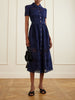 Belted embroidered lace-trimmed ramie midi dress