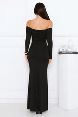 Gilded Nightfall Off Shoulder Maxi Dress Black