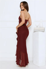 Spark Soirée Strapless Mesh Maxi Dress Burgundy