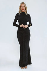 Sophisticated Style Long Sleeve Maxi Dress Black