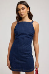 Perfect Stranger Paloma Denim Mini Dress Indigo Raw Denim